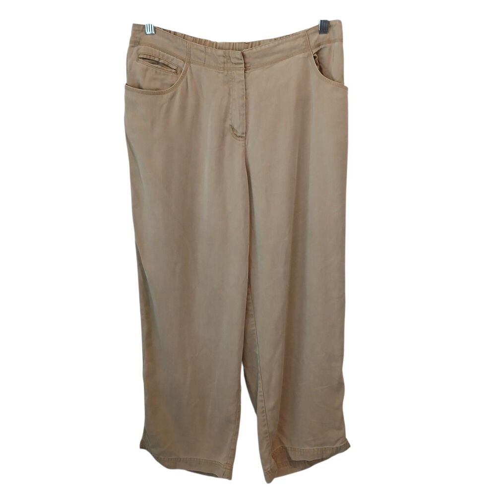 J Jill Khaki Utility Wide Leg Cropped Pants Size 12 High Rise Elastic Back Soft